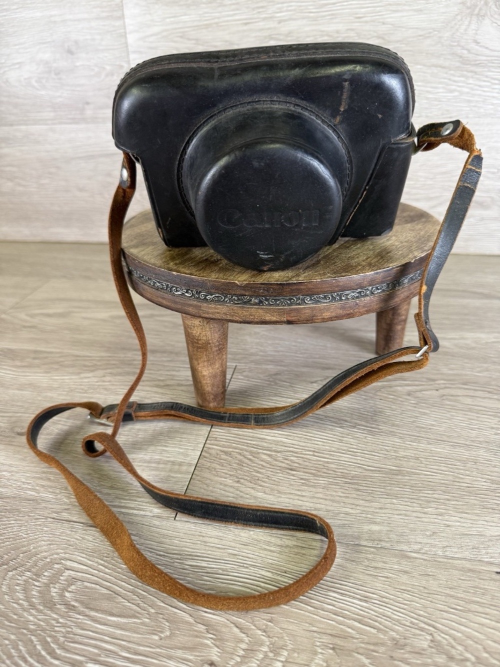 Canon Camera Leather Case with Strap Brown Retro Vintage from Japan